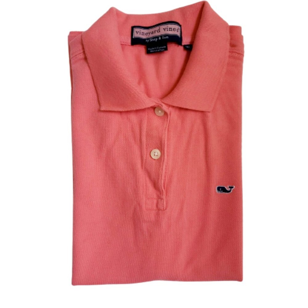 Vineyard Vines Polo Shirt Womens XS Melon Blue Whale Pique Fitted